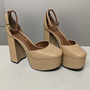 L'Intervalle - "Chianti" (Camel Colour) sz 38 - Real Leather Platform Block Heel